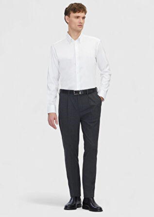 Beyaz Desenli Regular Fit Dokuma Klasik Pamuk Karışımlı Gömlek