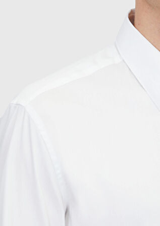 Beyaz Desenli Regular Fit Dokuma Klasik Pamuk Karışımlı Gömlek