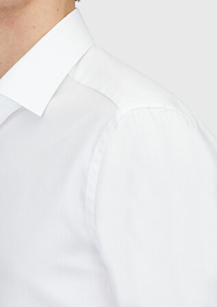 Beyaz Desenli Regular Fit Dokuma Klasik %100 Pamuk Gömlek