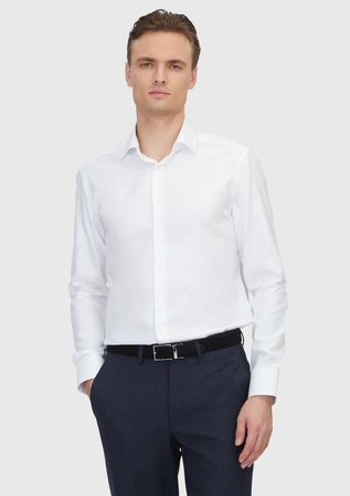 Beyaz Desenli Regular Fit Dokuma Klasik %100 Pamuk Gömlek