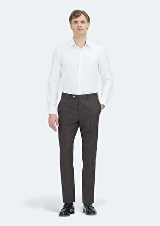 Beyaz Desenli Regular Fit Dokuma Klasik %100 Pamuk Gömlek