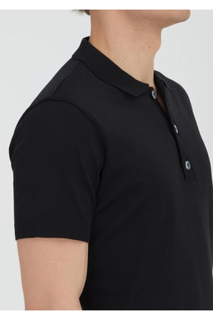 Siyah Düz Polo Yaka %100 Pamuk T-Shirt