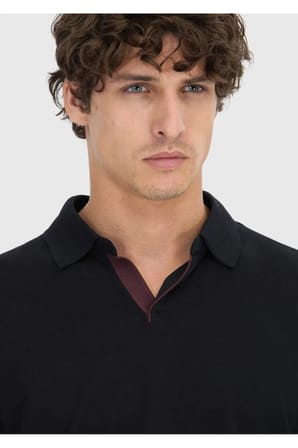 Siyah Polo Yaka Düz Sweatshırt
