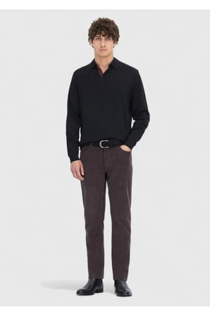 Siyah Polo Yaka Düz Sweatshırt