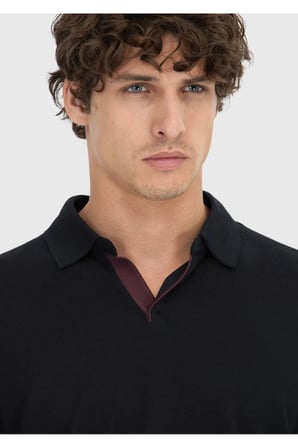 Siyah Polo Yaka Düz Sweatshırt