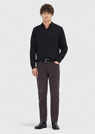 Siyah Polo Yaka Düz Sweatshırt