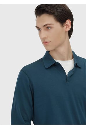 Petrol Polo Yaka Düz Sweatshırt