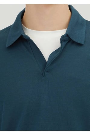 Petrol Polo Yaka Düz Sweatshırt