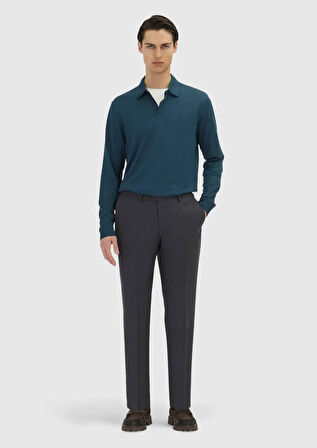 Petrol Polo Yaka Düz Sweatshırt