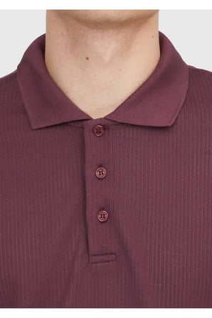 Bordo Polo Yaka Jakarlı Sweatshırt
