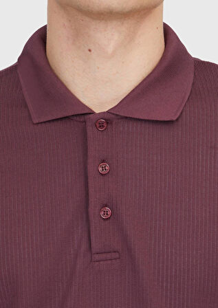 Bordo Polo Yaka Jakarlı Sweatshırt