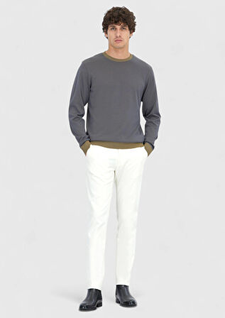 Gri Bisiklet Yaka Düz Sweatshırt