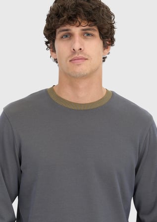 Gri Bisiklet Yaka Düz Sweatshırt
