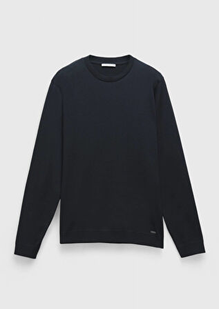 Lacivert Bisiklet Yaka Düz Sweatshırt