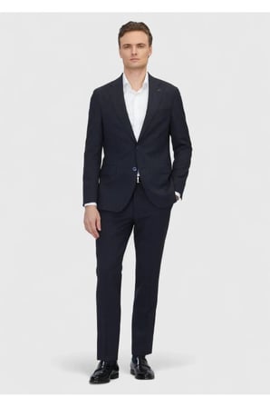 Koyu Lacivert Desenli Zeroweight Slim Fit %100 Yün Takım Elbise