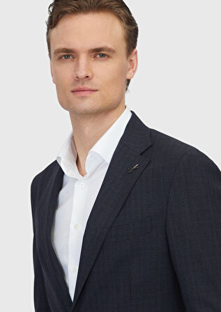 Koyu Lacivert Desenli Zeroweight Slim Fit %100 Yün Takım Elbise