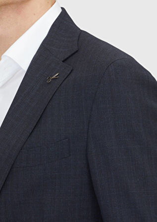 Koyu Lacivert Desenli Zeroweight Slim Fit %100 Yün Takım Elbise