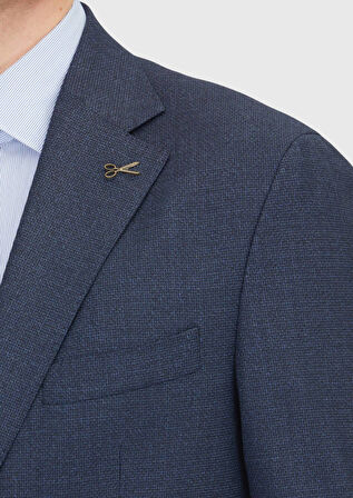 Lacivert Desenli Zeroweight Slim Fit %100 Yün Takım Elbise