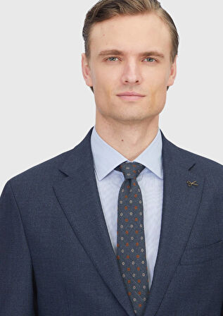 Lacivert Desenli Zeroweight Slim Fit %100 Yün Takım Elbise