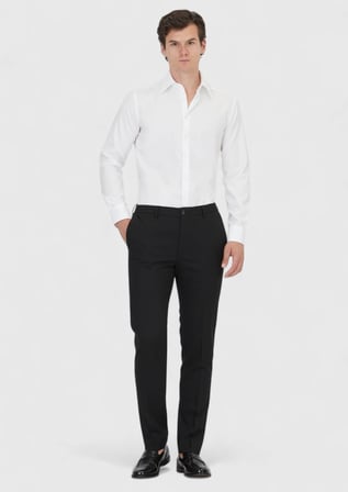 Siyah Düz Kumaş Comfort Fit Klasik %100 Yün Pantolon