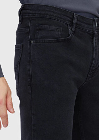 Antrasit Düz Slim Fit Denim Pamuk Karışımlı Pantolon