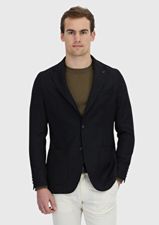 Siyah Düz Comfort Fit %100 Yün Ceket