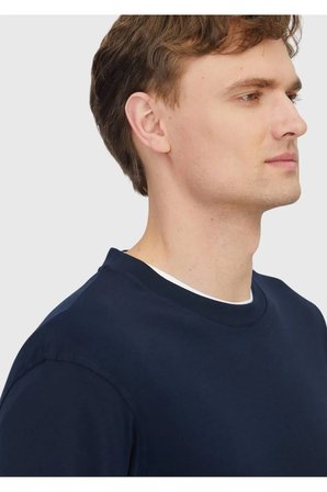 Lacivert Düz Bisiklet Yaka %100 Pamuk T-Shirt