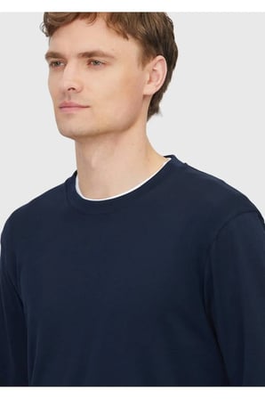 Lacivert Düz Bisiklet Yaka %100 Pamuk T-Shirt