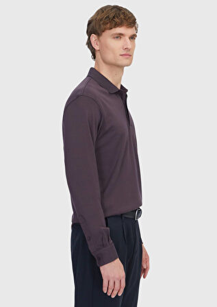 Mürdüm Düz Polo Yaka %100 Pamuk T-Shirt