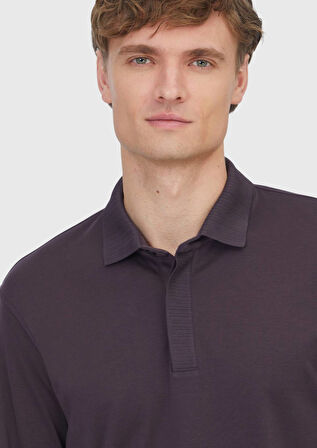 Mürdüm Düz Polo Yaka %100 Pamuk T-Shirt