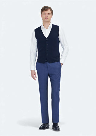 Lacivert Regular Fit V Yaka Casual Örme Triko Yelek