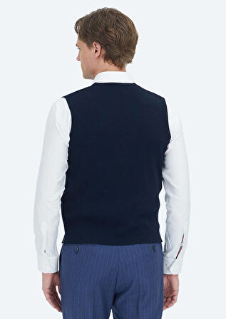 Lacivert Regular Fit V Yaka Casual Örme Triko Yelek