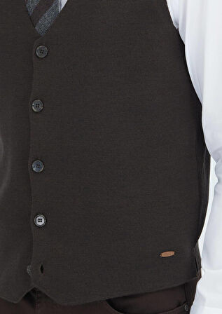 Kahverengi Regular Fit V Yaka Casual Örme Triko Yelek