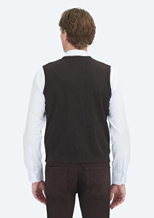 Kahverengi Regular Fit V Yaka Casual Örme Triko Yelek