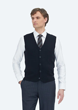 Siyah Regular Fit V Yaka Casual Örme Triko Yelek