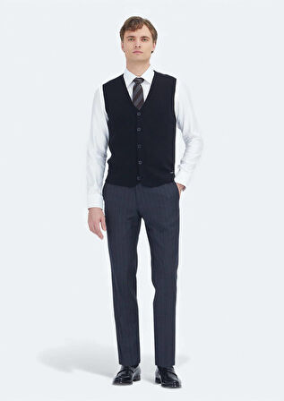 Siyah Regular Fit V Yaka Casual Örme Triko Yelek