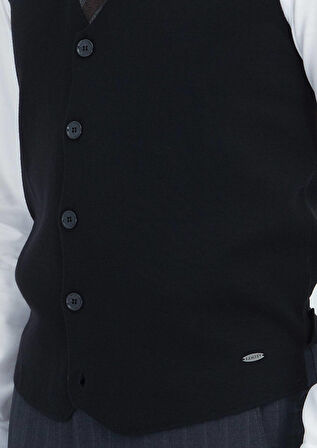 Siyah Regular Fit V Yaka Casual Örme Triko Yelek