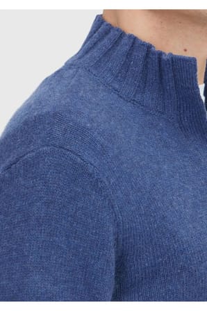 İndigo Yarım Balıkçı Yaka Düz Örgü Yün Karışımlı Triko Kazak