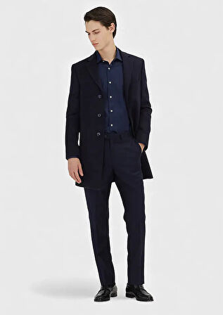 Lacivert Regular Fit Klasik Dokuma Palto