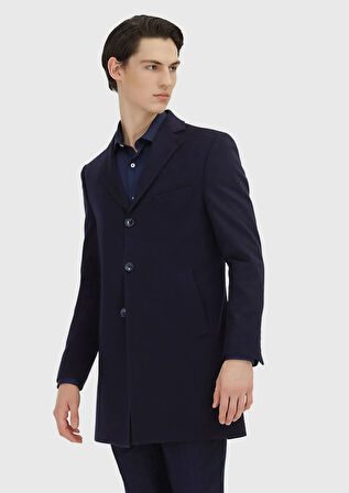 Lacivert Regular Fit Klasik Dokuma Palto