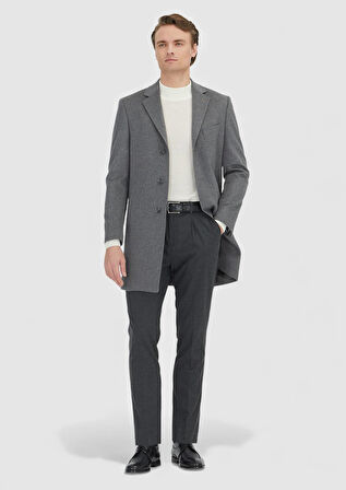 Gri Regular Fit Klasik Dokuma Palto
