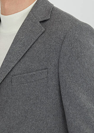 Gri Regular Fit Klasik Dokuma Palto