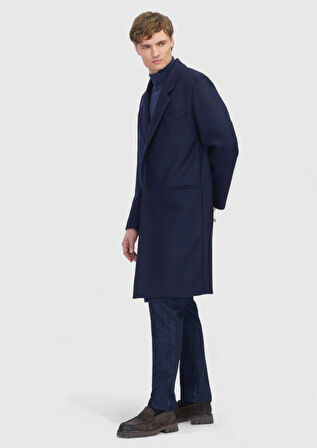 Lacivert Regular Fit Casual Örme Palto