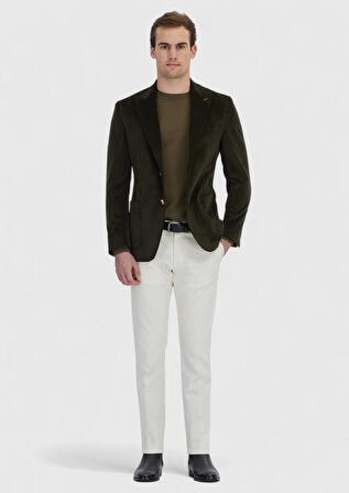 Haki Fitilli Zeroweight Slim Fit %100 Pamuk Ceket