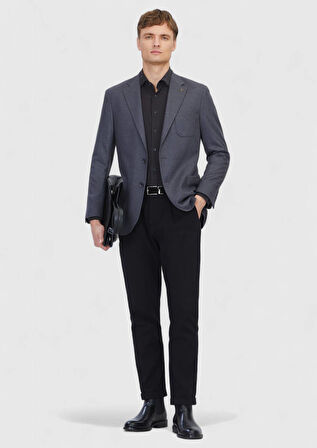 Antrasit Düz Yün Karışımlı Örme Ceket