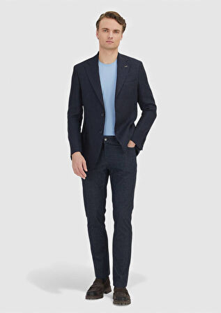 Koyu Lacivert Düz Zeroweight Slim Fit %100 Keten Ceket