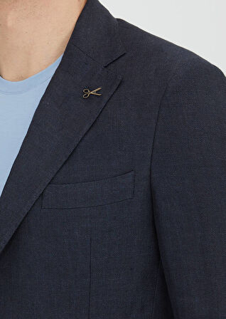 Koyu Lacivert Düz Zeroweight Slim Fit %100 Keten Ceket