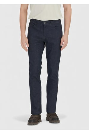 Lacivert Düz Dokuma Regular Fit Casual Pamuk Karışımlı Pantolon
