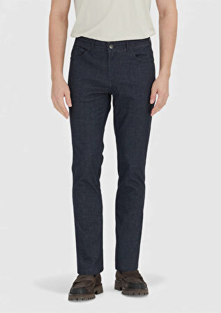 Lacivert Düz Dokuma Regular Fit Casual Pamuk Karışımlı Pantolon