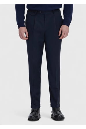 Lacivert Düz Dokuma Regular Fit Casual Yün Karışımlı Pantolon